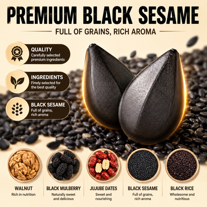 Intangible Heritage 5-Treasure Black Sesame Balls – Nine-Steamed & Nine-Sun-Dried Traditional Craft & Repair Damaged Hair&Promote Sleep.