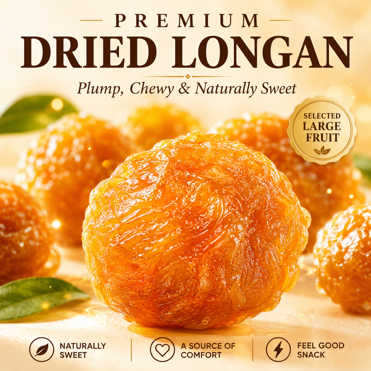 🌿 Seedless Dried Longan Pulp – Naturally Sun-Dried, Ready-to-Eat Herbal Snack for Tea, Soup & Qi-Blood Wellness Support