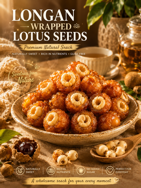 Longan Wrapped Lotus Seeds. Natural Ready-to-Eat Dried Fruit Snack for HeaIth & Relaxation