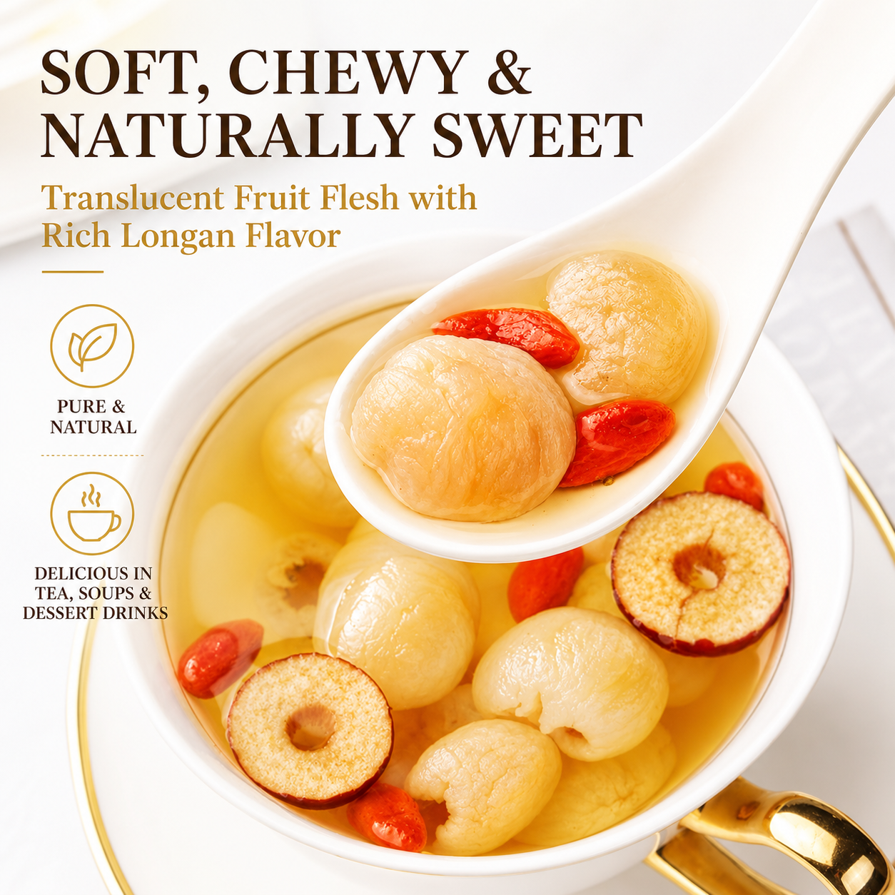 🌿 Seedless Dried Longan Pulp – Naturally Sun-Dried, Ready-to-Eat Herbal Snack for Tea, Soup & Qi-Blood Wellness Support