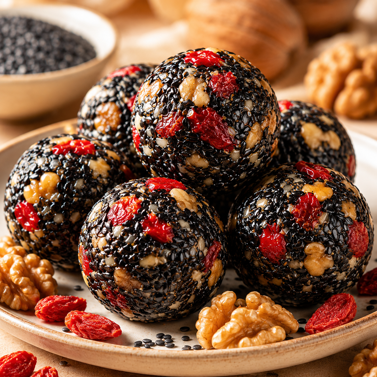 Intangible Heritage 5-Treasure Black Sesame Balls – Nine-Steamed & Nine-Sun-Dried Traditional Craft & Repair Damaged Hair&Promote Sleep.