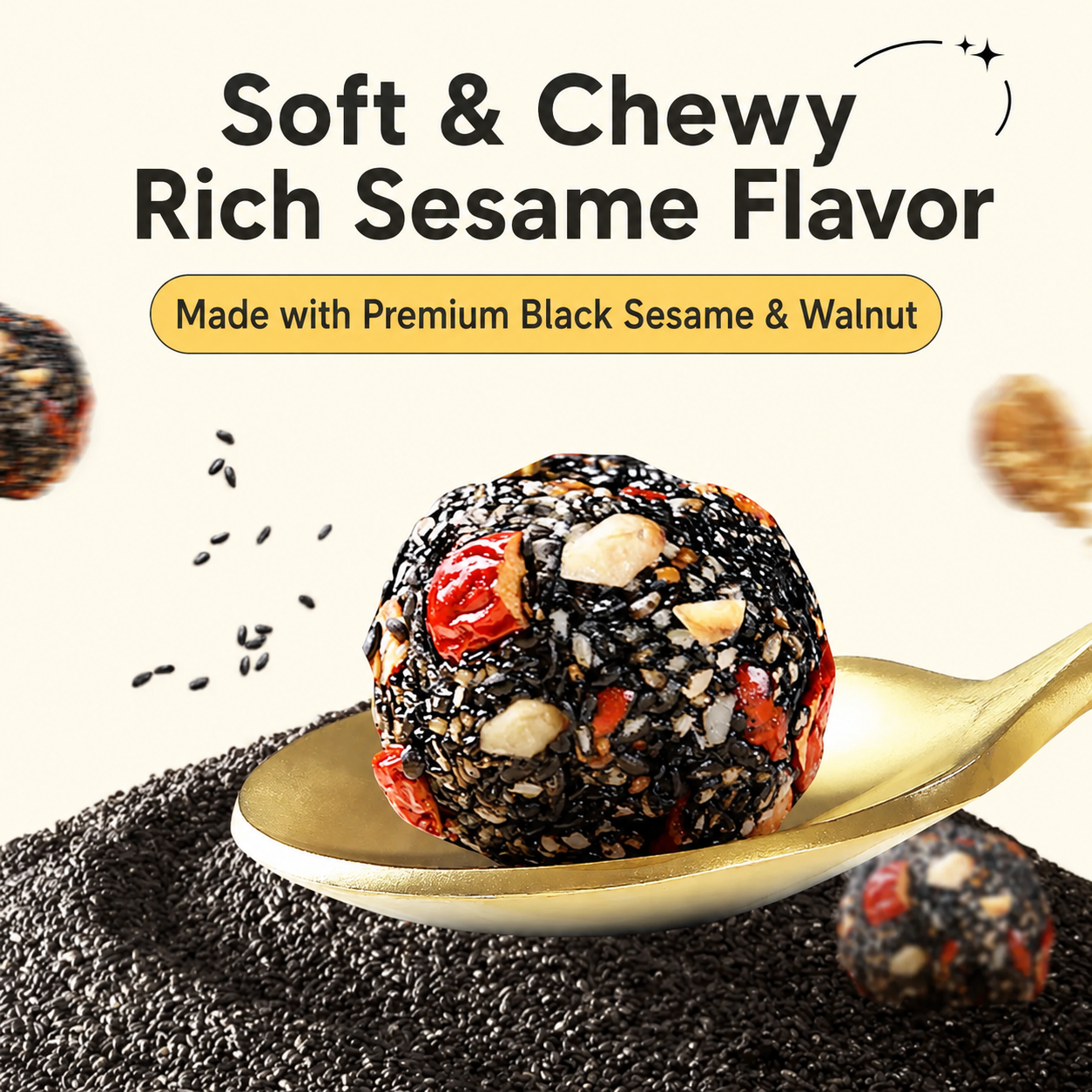Intangible Heritage 5-Treasure Black Sesame Balls – Nine-Steamed & Nine-Sun-Dried Traditional Craft & Repair Damaged Hair&Promote Sleep.