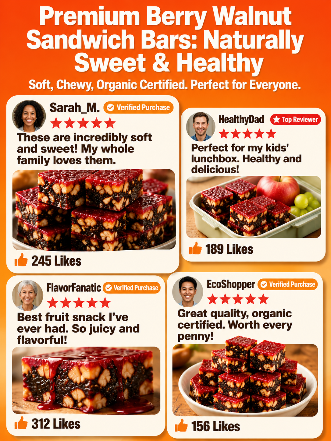 Blueberry Walnut Hawthorn Bites, No Added Sugar
