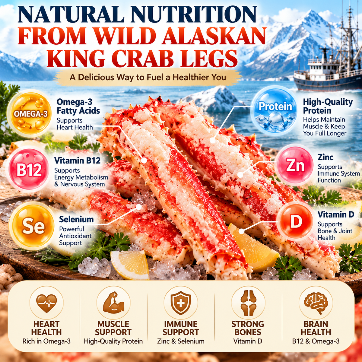 Colossal Alaskan King Crab Legs from Bering Sea, Premium Frozen Gourmet Seafood--G$